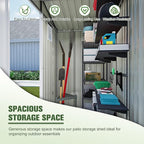 6x4 Ft Metal Outdoor Storage Shed with Window & Floor Base, 0.25mm Galvanized Steel Metal Garden Shed Waterproof with Lockable Door for Backyard, Patio, Garden, Dark Grey