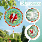 Cardinal Wind Spinner Crystal Tail, Marzovitra 10 inch 3D Stainless Steel Hanging Wind Spinner Metal Wind Catchers Kinetic Sculpture for Indoor,Outdoor Garden Decor,Yard Art