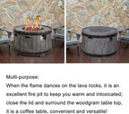 Afterglow Outdoor 36" Round TerraFdab Propane Fire Pit Table for Outside Patio Backyard Garden, Firepit Table with Weather Cover and Lava Rocks(Gas Tank not Included)，50000 BTU, Wood Look(Grey)