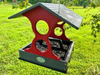 JCS Wildlife Medium Poly Fly-Thru Bird Feeder w/Removable Seed Tray - Holds 4 Cups of Bird Seed to Attract Cardinals, Chickadees, and More Backyard Birds (Gray and Red)