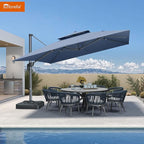 PURPLE LEAF Cantilever Umbrella with Base Included 12FT Outdoor Square Double Top Large Offset Hanging 360° Rotation Heavy Duty Umbrella for Garden Patio Deck Pool Spectrum Denim