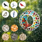 Yinns Bird Feeder - Hanging Mosaic Glass Birdfeeder, Fly Through Bird Feeders with Oval Stained Glass, Outdoor Garden Decor, 6.5 inch