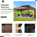 YOLENY 12' x 16' Hardtop Gazebo, Wood-Looking Gazebo with Galvanized Steel Double Roof, Aluminum Frame with Netting and Curtains for Deck, Backyard, Patio and Lawns
