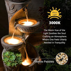 35.6" H Outdoor Water Fountain - Relief Leaf Design 4 Tiers Modern Cascading Bowls and Garden Fountains with Lights for Patio, Deck, Porch, Lawns, Backyard and Home Art Decor