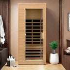 Infrared Sauna for Home Single Person Hemlock Far Infrared Roof Embedded Indoor Sauna for Home with Bluetooth & LED, Natural