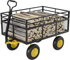 3-in-1 Heavy-Duty Steel Garden Cart, 1400 Lbs Garden Wagon, with 13 Inch All-Terrain Tires and Removable Mesh Side Panels, 180° Rotating Handle, Metal Multi-Function Carts, Outdoor Gardens Wagon Cart