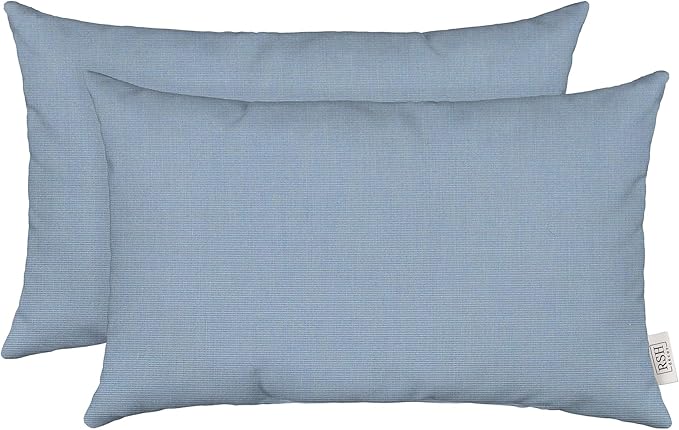 RSH DECOR: Sunbrella Lumbar Throw Pillows Set of 2 | 20" x 12" | Water and Fade-Resistant Performance Fabric | Outdoor Pillow Covers with Down-Alternative Inserts | Canvas Air Blue