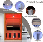 Far Infrared Sauna Home Sauna Indoor Sauna for 2 Person, 7 Color LED Dry Sauna Room with Low EMF 1950W for Home Gym, Canadian Hemlock Wood