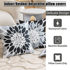 Qahing Pack of 4 Outdoor Waterproof Pillow Covers 16x16 Decorative Outdoor Throw Pillows Garden Square Cushion Cases for Patio Furniture, Couch, Tent Sunbrella, Bench, Black Grey