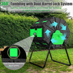 Compost Bin Outdoor, 45Gallon Dual Chamber Composter Large Composting Bin, 360° Rotating Compost Bin, BPA-Free Fast-Working Tumbling Compost Barrel, Kitchen Garden Composter Tumbler (Green)