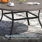 DIFY 50" Round Outdoor Patio Dining Table for 6, All-Weather Metal Steel Slatted Patio Table with 1.57" Adjustable Umbrella Hole, for Lawn Garden Porch Backyard, Grey Wood-Like
