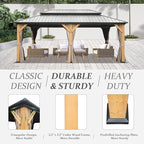 Domi 12' X 20' Wood Gazebo, Cedar Frame Hardtop Gazebo with Galvanized Steel Double Roof, Netting & Curtains, Patio Pergola Pavilion for Patio, Backyard, Deck, Lawns
