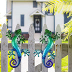 HONGLAND Metal Gecko Wall Art 15 Inch Lizard Outdoor Decor Lizards Garden Sculpture for Yard Fence 2 Pack