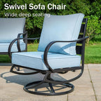 PHI VILLA Patio Furniture Chair Set for 2, Deluxe Outdoor Conversation Set with 2 Swivel Padded Sofa Chair, Full Metal with 5.8" Cushion for Deck, Lawn, Garden(Blue)