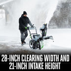 EGO Power+ 28" Electric Snow Blower, Cordless Self-Propelled 2-Stage, Includes (2) 56 V 12.0Ah Batteries and Dual Port Charger - SNT2807