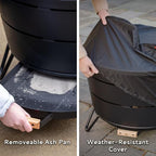 TIKI 27.5-Inch Smokeless Reunion Fire Pit, Large Outdoor Fire Pit for Gatherings, Wood Burning with Removable Ash Pan & Weather-Resistant Cover, Modern Black Design – Perfect for Patio & Backyard