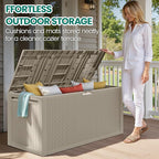 90 Gallon Outdoor Deck Box, Waterproof Outdoor Storage Box, Durable Resin Bin for Patio Cushions, Garden Tools and Pool Accessories, Lockable with UV Protection, Khaki, Patio Furniture