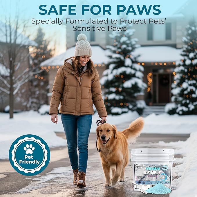 Ice Melt for Snow Pet Friendly - Fast Acting Magnesium Chloride Ice Melt Salt, Snow Salt 45lb Bucket with Scoop