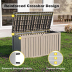 180Gallon Waterproof Outdoor Storage Box, UV Resistant Resin Deck Box with Hydraulic Rod for Reinforced Stability, Perfect for Patio, Garden, and Pool, Striped Beige