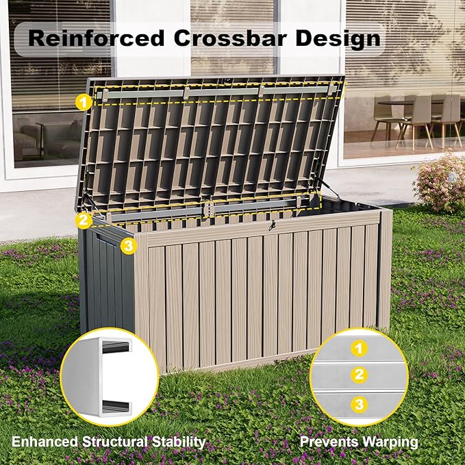 DRATO 180 Gallon Outdoor Storage Box, Large Waterproof Deck Box, Lockable Resin Storage Container with Reinforced Support for Patio Cushions, Garden Tools, UV-Resistant Outdoor Chest