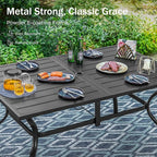 PHI VILLA 7 Pieces Patio Dining Set for 6, 60" Rectangle Metal Steel Table with Umbrella Hole & Swivel Wrought Iron Chairs with Cushions, Large Outdoo Furniture Set for Deck, Porch, Yard