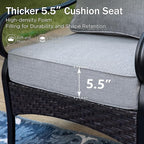 PHI VILLA Outdoor Modern Patio Furniture Set, Upgraded Wicker&Metal Patio Furniture Conversation Set with Waterproof Thick Cushions for Porch, Poolside, Deck, and Yard (4 Pieces,Grey)