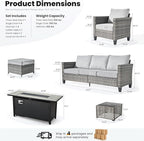 ovios 9 Pieces Patio Furniture Set with 54" Fire Pit Table, Outdoor Sofa Couch with Solar Lights Table Comfy Cushions, Modern Deep Seat Wicker Rattan Conversation Set, Grey