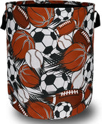 Funny Football Basketball Laundry Basket Foldable With Handles Tote Bag Oxford Cloth Colorful Laundry Hamper Clothes Storage Bucket Toy Organizer For Bathroom/Laundry/Bedroom 18.9" x 16.5 "
