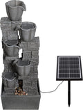 Solar Powered Water Fountain-36.2in.Tall Floor-Standing Outdoor Fountains with Tulip Design - Natural 4 Tiers Waterfall Water Feature for Outside Garden,Backyard,Lawn Decor,Grey