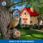 Wren Bird House, Premium Wooden Bird Houses for Outside, Classic Cabin Design Birdhouses for Outdoors, Hanging Bird House, Red-Breasted Nuthatch Wren Chickadee