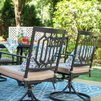 PHI VILLA 7 Pieces Patio Dining Set for 6, 60" Rectangle Metal Steel Table with Umbrella Hole & Swivel Wrought Iron Chairs with Cushions, Large Outdoo Furniture Set for Deck, Porch, Yard