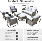 HOOOWOOO Patio Furniture Set,7 Piece Outdoor Furniture,Wicker Patio Conversation Couch Chairs Ottoman Set,Light Gray