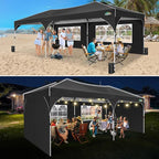 COBIZI 10x20 Pop Up Canopy Tent with 4 Sidewalls, Instant One-Push Setup, Commercial Canopy with Air Vent & Reflective Strip, UPF 50+ Waterproof Party Tent with Sandbags & Stakes for Events (Black)