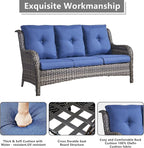 Outdoor Wicker Patio Furniture Set - 6 Piece Rattan Patio Conversation Set with 2 Rocking Swivel Chairs,2 Ottomans,1 Sofa and 1 Coffee Table for Porch Deck Backyard Garden(Mixed Grey/Blue)