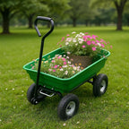 Wheelbarrow Garden Cart, Heavy Duty Home Utility, Four-Wheel Home Garden Yard Utility Wheelbarrow Cart with Built-in Stand,(Green)