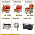 Outdoor Sectional Patio Furniture Set with Fire Pit Table and Swivel Rocking Chairs,11 Pieces Wicker Conversation Sets L Shaped Couch Out Door Sofa Outside Furniture for Garden Deck,Orange Red