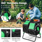 Goplus Compost Bin, Dual Chamber 34.5 Gal Compost Tumbler with 2 Rotating Chambers, Sliding Doors, High-Volume Outdoor Garden Composter, Rotating Composting Bin for Garden Yard, BPA Free
