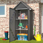 AECOJOY Outdoor Storage Cabinet Waterproof, Vertical Tall Outdoor Storage Cabinet with Shelves, All Weather Metal Vertical Storage Shed & Outdoor Cabient for Garden in Dark Grey
