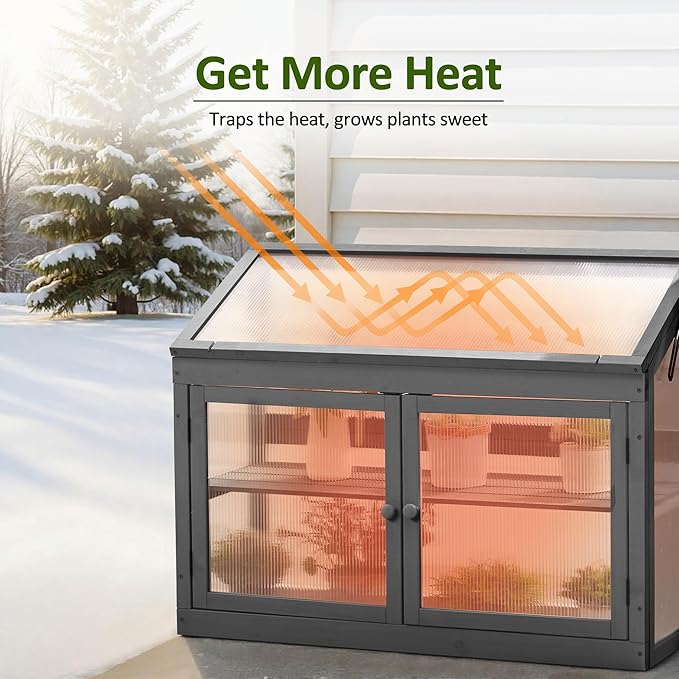 MCombo 2-Tier Wooden Cold Frame Garden Greenhouse Raised Flower Planter Shelf Bed Protection 6057-0160 (Dark Grey)