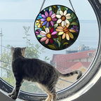 Stained Glass Window Hanging - Colorful Daisies Suncatcher for Door Garden Patio Retro Flower Sun Catchers Decor Christmas Mother's Day Birthday Gifts for Women Mom Nana Aunt Friend 15 in