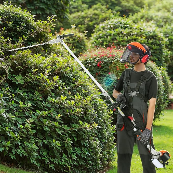 VEVOR 43cc 6-in-1 Multi-Functional Trimming Tool, Hedge Trimmer, Weed Eater, String Trimmer, Brush Cutter, Edger, Pole Saw Chainsaw Pruner with Extension Pole, w/EPA, CE and EMC Certification