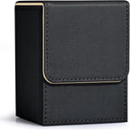ZLCA Card Deck Box for Trading Cards, MTG YuGiOh Deck Case Holds 100+ Single Sleeved Cards, PU Leather Magnetic Card Storage Box Fits for TCG CCG Magic Game Cards (Black& Gold)