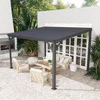 8x10FT Lean to Gazebo, Outdoor Metal Hardtop Wall Mounted Gazebo with Gutter & Sloping Galvanized Steel Roof, Hard Top Awnings/Shelter for Deck, Porch, Backyard