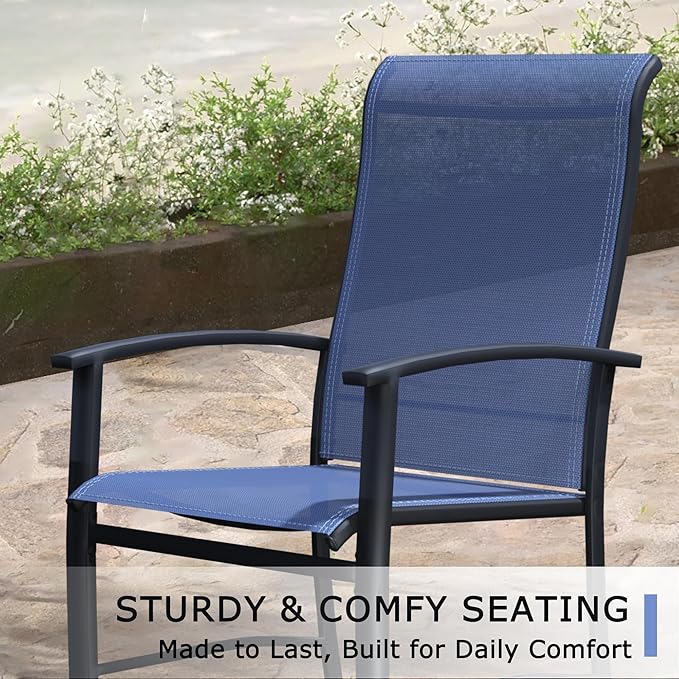 Outdoor Dining Chairs Set of 8, Stackable Patio Chairs with Metal Frame & Textilene Fabric, Perfect for Patio Garden Deck, Blue