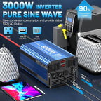 3000 Watt Pure Sine Wave Power Inverter 24V DC to 110V 120V Converter for Home, RV and Off-Grid Solar Systems with 3 AC Outlets, Dual USB Ports, LCD Display and Remote Control