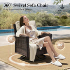 HERA'S HOUSE Patio Furniture Set with 35" High Back Swivel Chairs, Outdoor Wicker Conversation Sofa Sets, 5.5" Thick Cushions for Deck Lawn Poolside Backyard, Beige