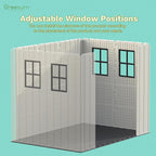 Greesum 8×8 FT Plastic Outdoor Storage Shed with Floor, Resin Sheds with Window and Lockable Door, Weather Resistant Organization for Garden, Lawn, Pool Supplies, Beige
