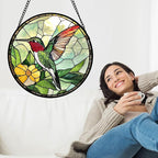 Stained Glass Window Hanging, Green Hummingbird Sun Catcher for Door Home Decor, Birds Suncatcher Christmas Mother's Day Birthday Gifts for Bird Lovers Women Men Mom and Nana 7.8 in