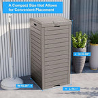 Outdoor Trash Can with Lid, Outdoor Trash Bin & Pull-Out Liquid Drawer, Dual Lid Closure Design, Waterproof Resin Garbage Can Container for Patio, Backyard, Deck (Grey, 31 Gallon)