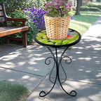 HONGLAND Outdoor Side Table, Small Outdoor Table, 12" Round Patio Side Table End Table, Glass Plant Stand, Small Bistro Coffee Table for Garden Patio Porch Living Room (Butterfly)